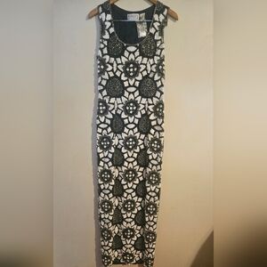 NWOT Vintage Oleg Cassini Black Tie Studded Beaded Floral Gown Size 10